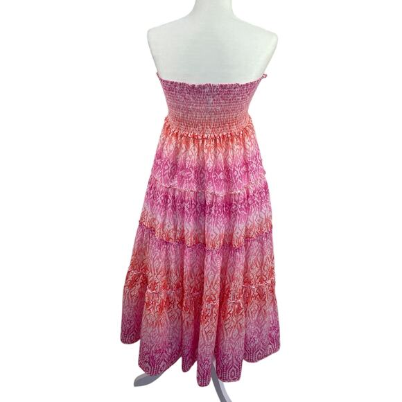 Lauren Ralph Lauren Printed Tiered Strapless Midi Dress Smocked Vacation Sz. L - Picture 6 of 11
